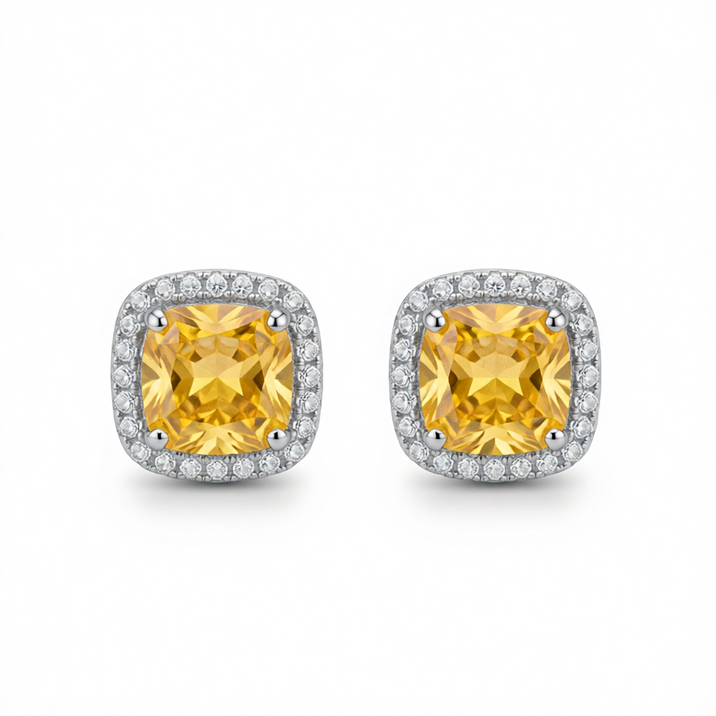 Yellow Princess Crystal & Silver-Plated Halo Stud Earrings