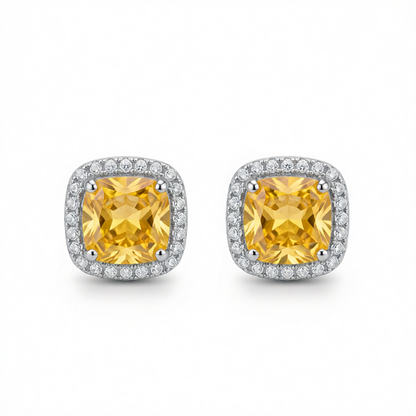 Yellow Princess Crystal & Silver-Plated Halo Stud Earrings