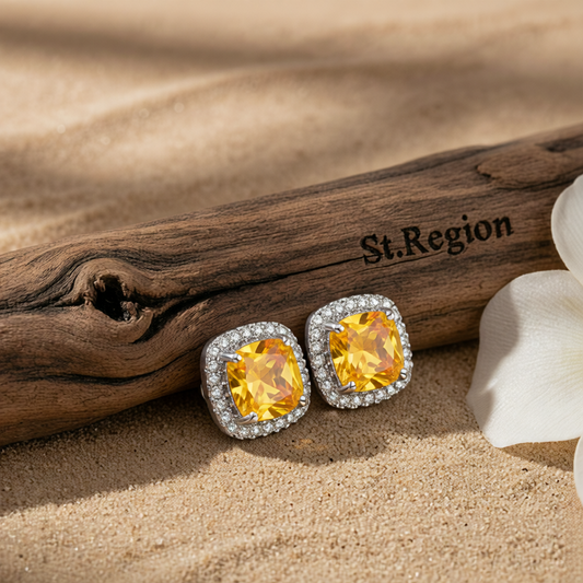 Yellow Princess Crystal & Silver-Plated Halo Stud Earrings