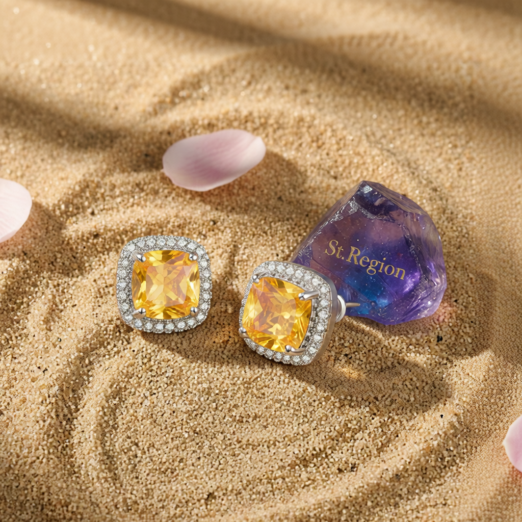 Yellow Princess Crystal & Silver-Plated Halo Stud Earrings