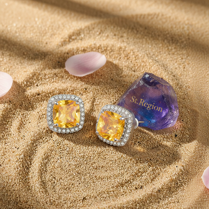 Yellow Princess Crystal & Silver-Plated Halo Stud Earrings