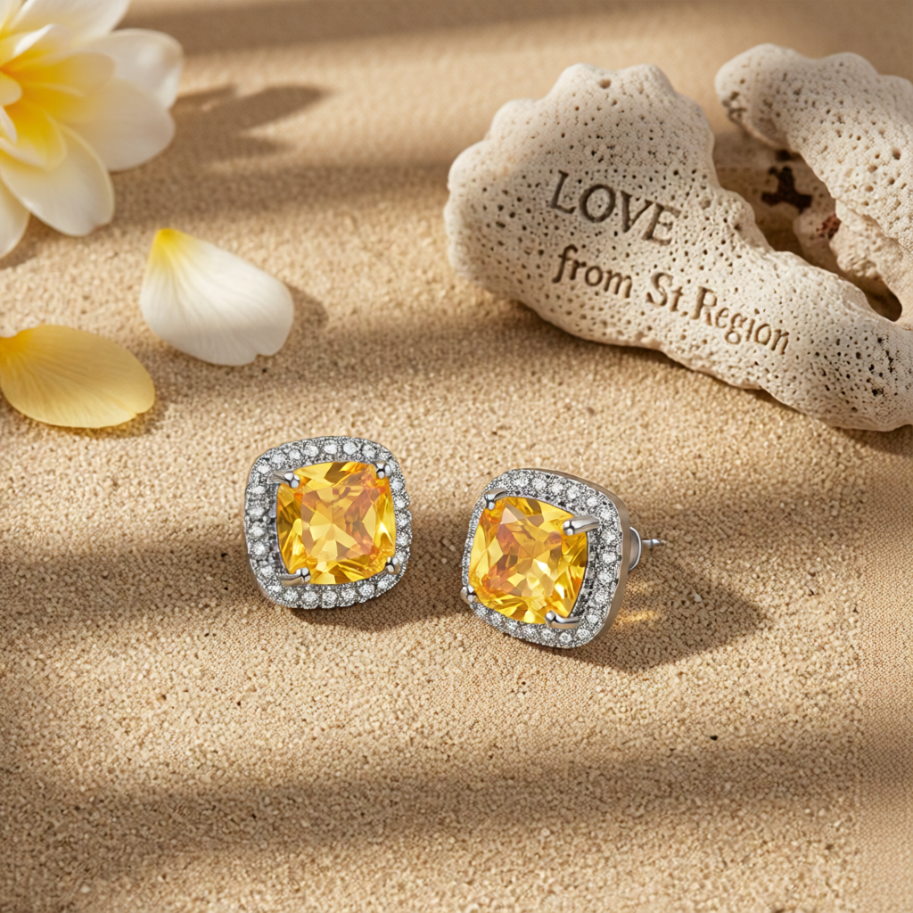 Yellow Princess Crystal & Silver-Plated Halo Stud Earrings