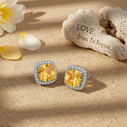 Yellow Princess Crystal & Silver-Plated Halo Stud Earrings