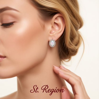 Opal and Cubic Zirconia Oval Halo Stud Earrings, cubic zirconia stud earrings for women, styled look