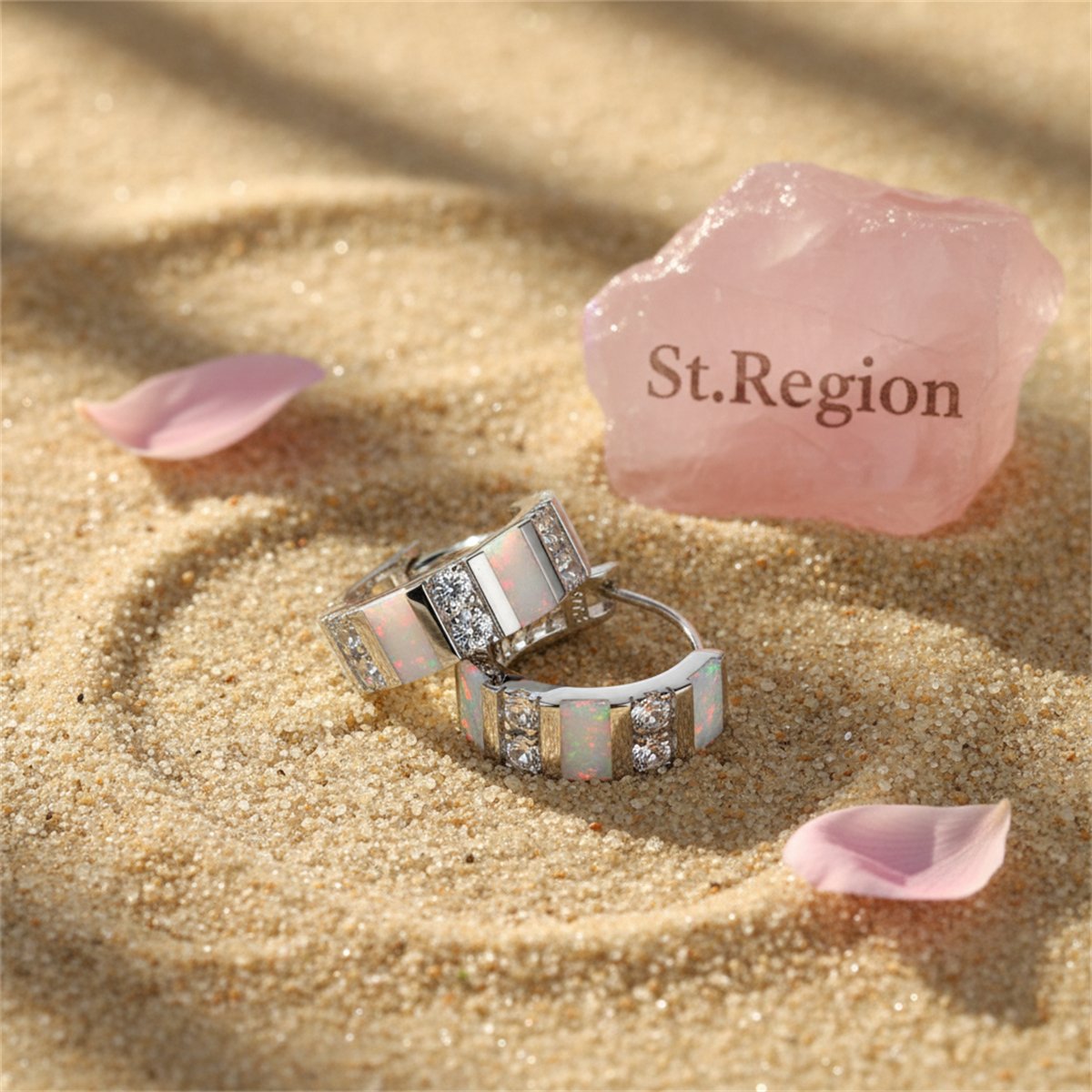 Opal and Cubic Zirconia Huggie Earrings, huggie earrings, dainty minimalist design, detail close-up