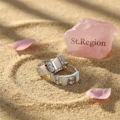 Opal and Cubic Zirconia Huggie Earrings, huggie earrings, dainty minimalist design, detail close-up