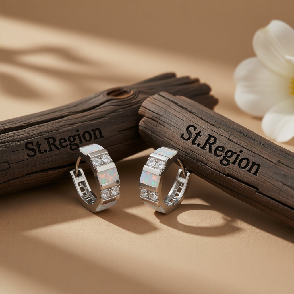 Opal and Cubic Zirconia Huggie Earrings, huggie earrings, dainty minimalist design, front view