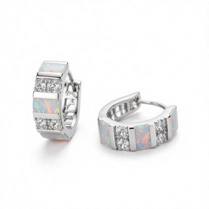 Opal and Cubic Zirconia Huggie Earrings, huggie earrings, dainty minimalist design, side view