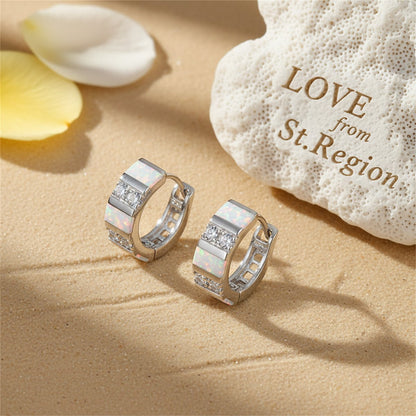 Opal and Cubic Zirconia Huggie Earrings, huggie earrings, dainty minimalist design, lifestyle look