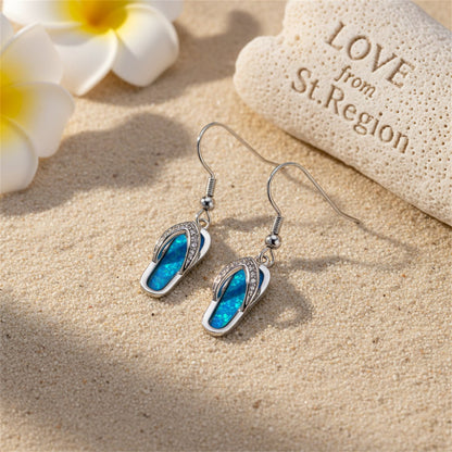Blue Opal and Cubic Zirconia Flip-Flop Drop Earrings, drop earrings for women, vintage-inspired design, lifestyle look