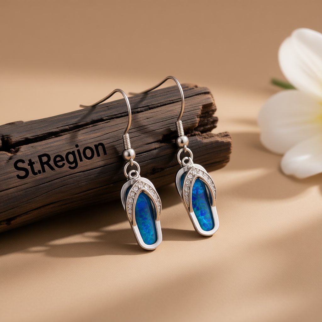 Blue Opal and Cubic Zirconia Flip-Flop Drop Earrings, drop earrings for women, vintage-inspired design, front view