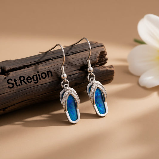 Blue Opal and Cubic Zirconia Flip-Flop Drop Earrings, drop earrings for women, vintage-inspired design, front view