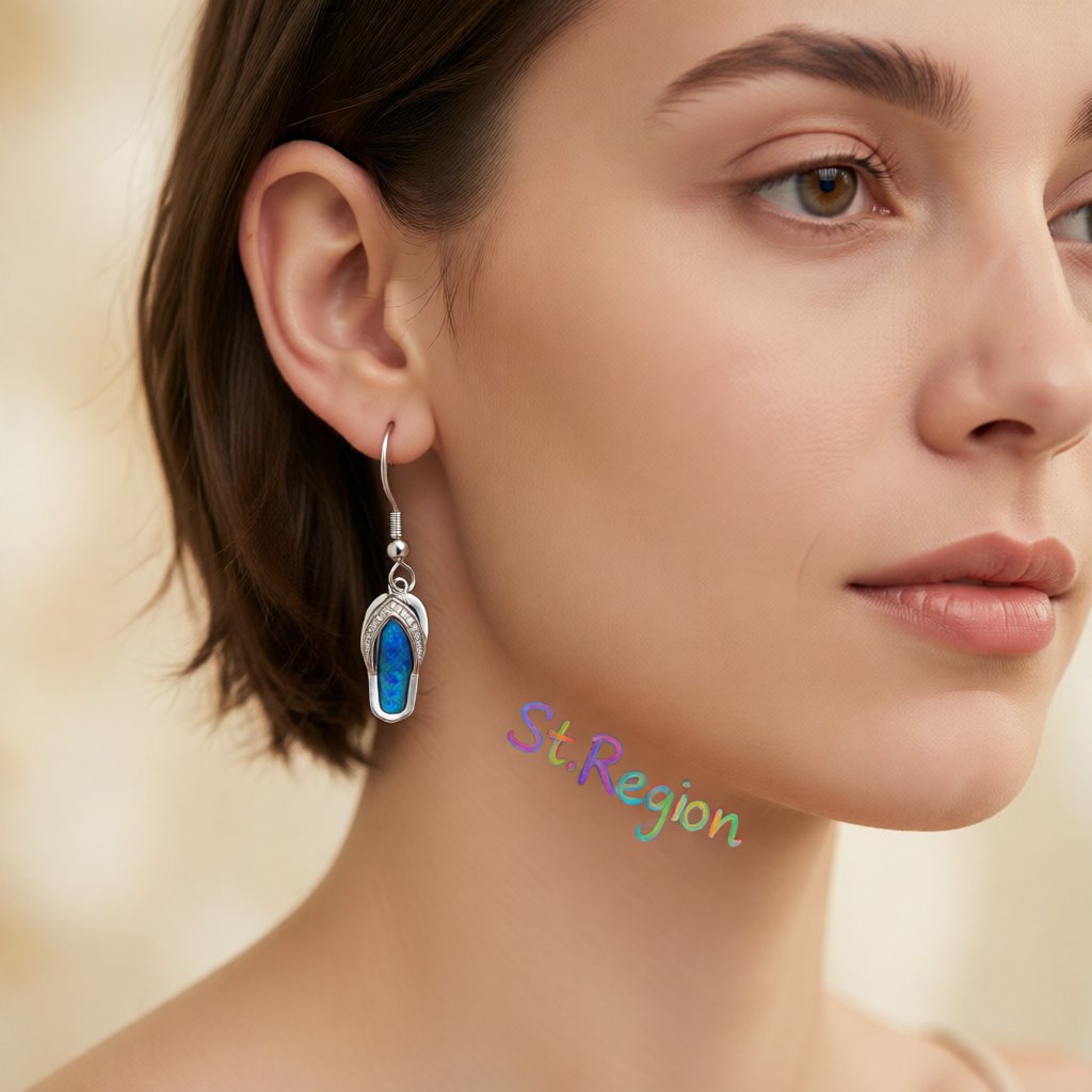 Blue Opal and Cubic Zirconia Flip-Flop Drop Earrings, drop earrings for women, vintage-inspired design, styled look