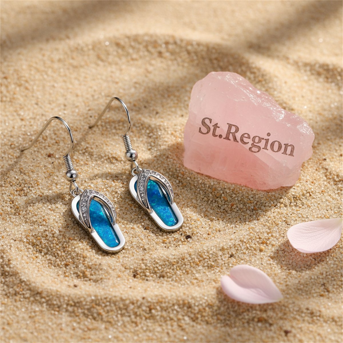 Blue Opal and Cubic Zirconia Flip-Flop Drop Earrings, drop earrings for women, vintage-inspired design, detail close-up