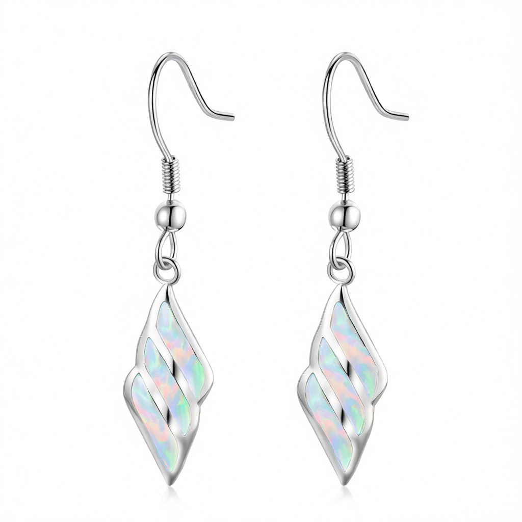 White Opal & Silver-Plated Wing Drop Earrings