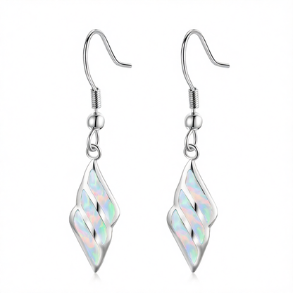 White Opal & Silver-Plated Wing Drop Earrings