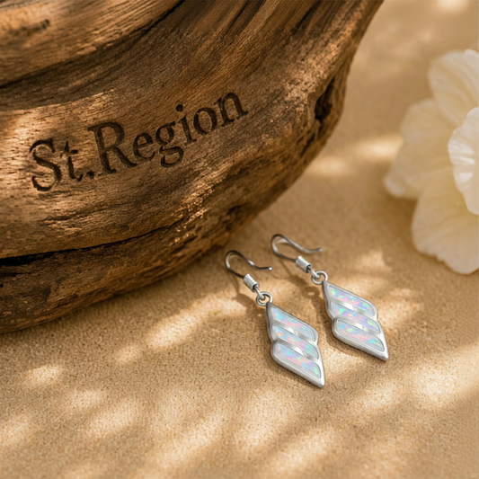 White Opal & Silver-Plated Wing Drop Earrings