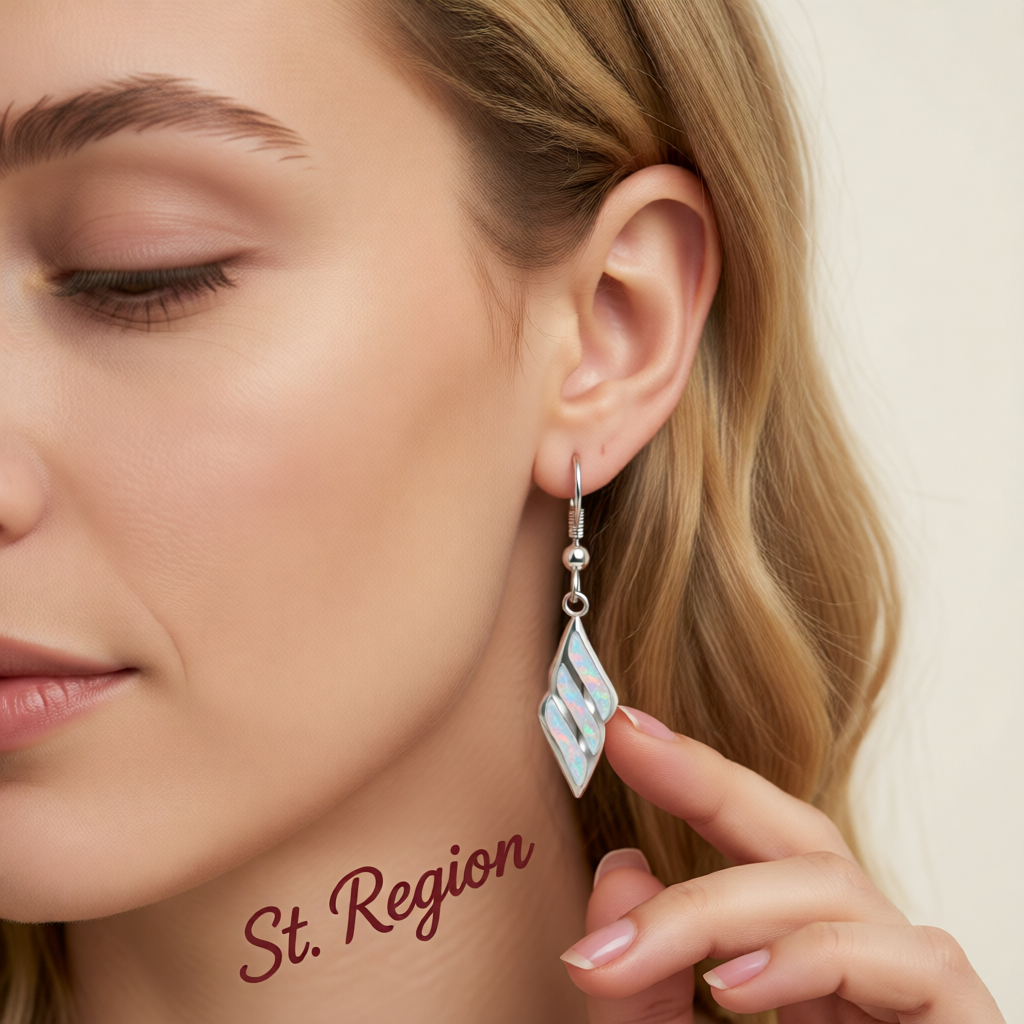 White Opal & Silver-Plated Wing Drop Earrings