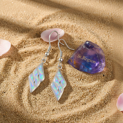 White Opal & Silver-Plated Wing Drop Earrings