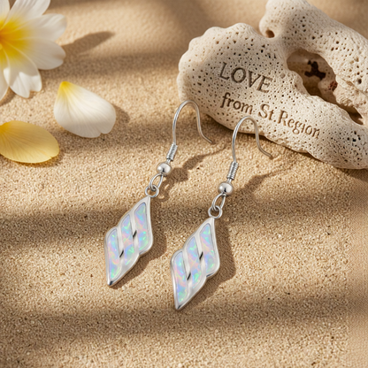 White Opal & Silver-Plated Wing Drop Earrings