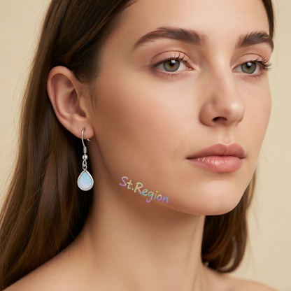 White Opal & Silver-Plated Teardrop Earrings