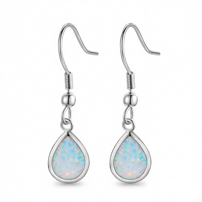White Opal & Silver-Plated Teardrop Earrings