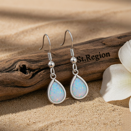 White Opal & Silver-Plated Teardrop Earrings