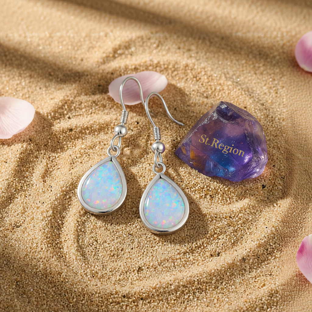 White Opal & Silver-Plated Teardrop Earrings