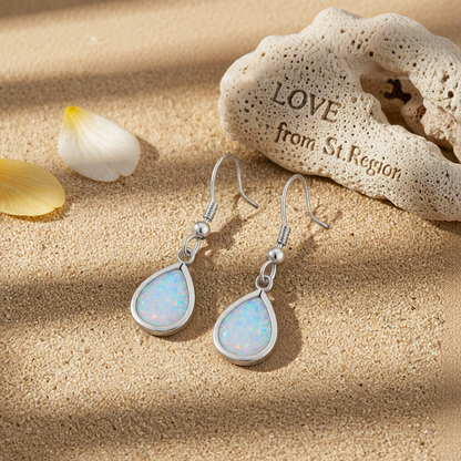 White Opal & Silver-Plated Teardrop Earrings