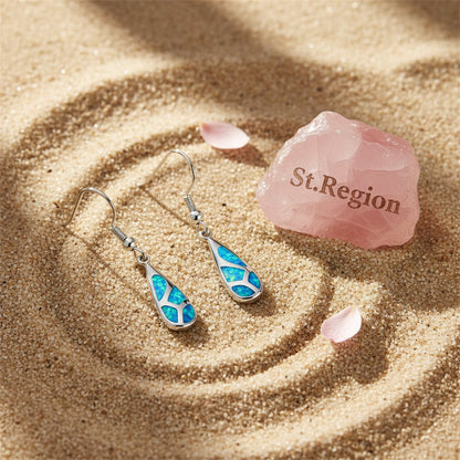 Blue Opal and Silver-Plated Teardrop Earrings, silver drop earrings for women, dainty minimalist design, detail close-up