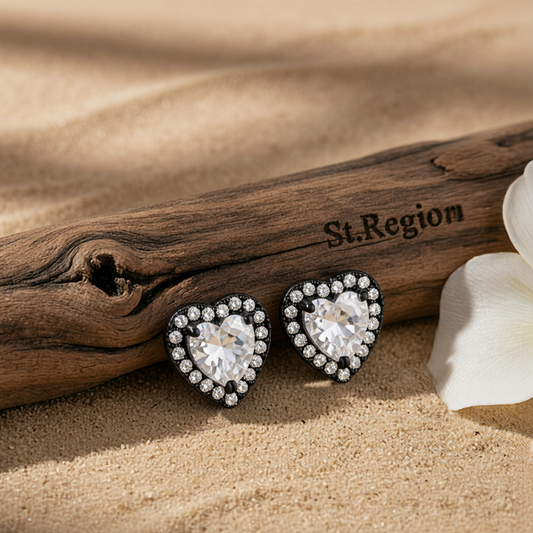 Clear Crystal & Cubic Zirconia Rhodium-Plated Halo Heart Stud Earrings