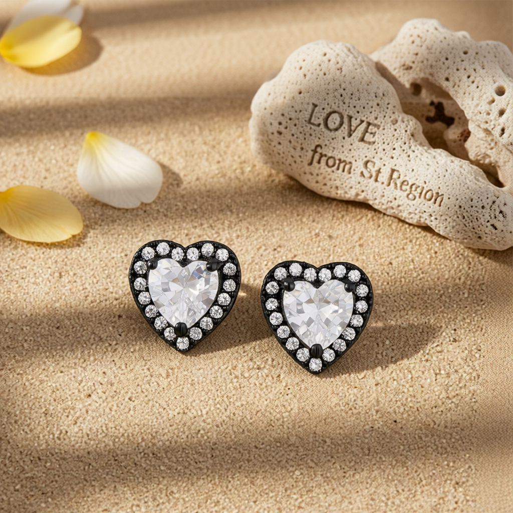Clear Crystal & Cubic Zirconia Rhodium-Plated Halo Heart Stud Earrings