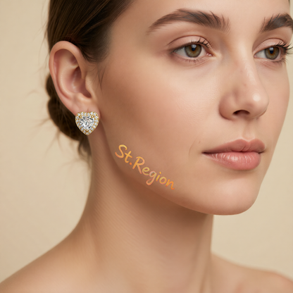 Clear Crystal & Cubic Zirconia 18K Gold-Plated Halo Heart Stud Earrings