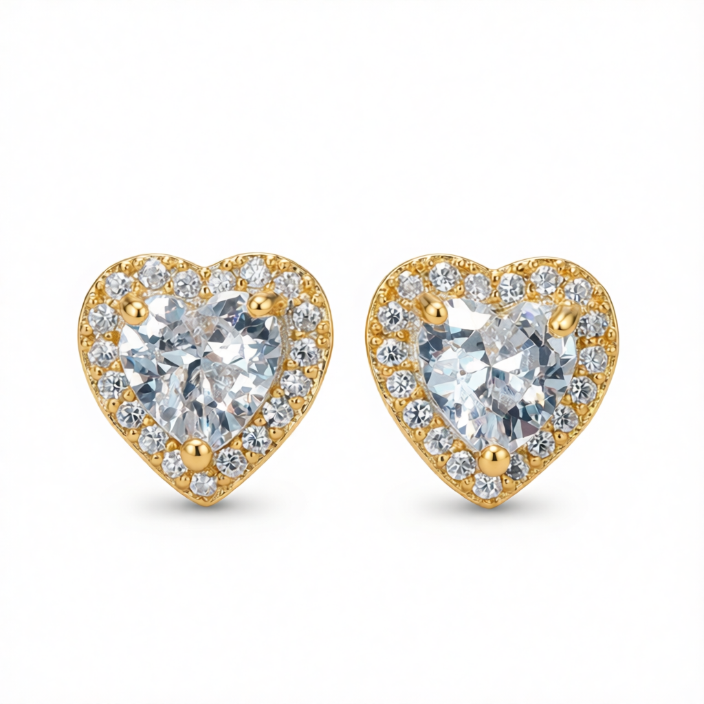 Clear Crystal & Cubic Zirconia 18K Gold-Plated Halo Heart Stud Earrings