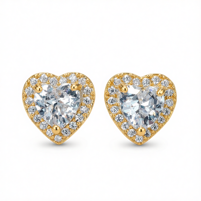 Clear Crystal & Cubic Zirconia 18K Gold-Plated Halo Heart Stud Earrings