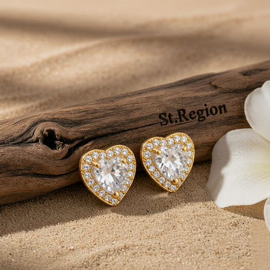 Clear Crystal & Cubic Zirconia 18K Gold-Plated Halo Heart Stud Earrings