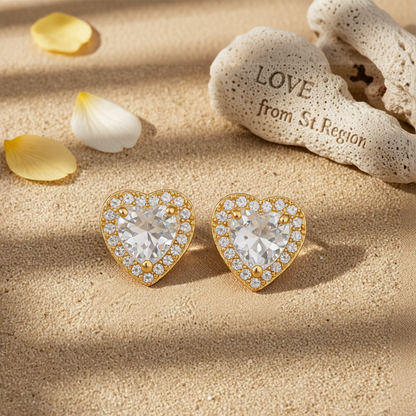 Clear Crystal & Cubic Zirconia 18K Gold-Plated Halo Heart Stud Earrings