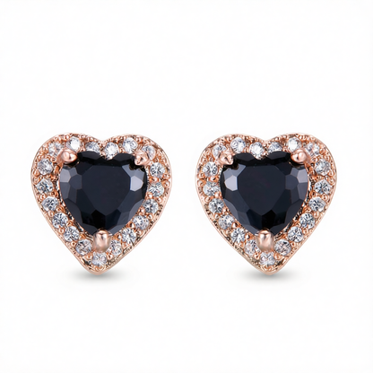 Black Crystal & Cubic Zirconia 18K Rose Gold-Plated Halo Heart Stud Earrings
