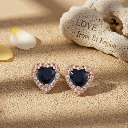 Black Crystal & Cubic Zirconia 18K Rose Gold-Plated Halo Heart Stud Earrings