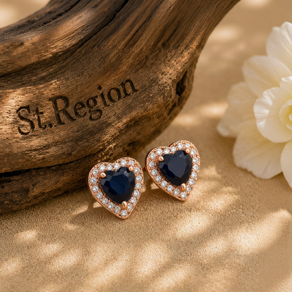 Black Crystal & Cubic Zirconia 18K Rose Gold-Plated Halo Heart Stud Earrings