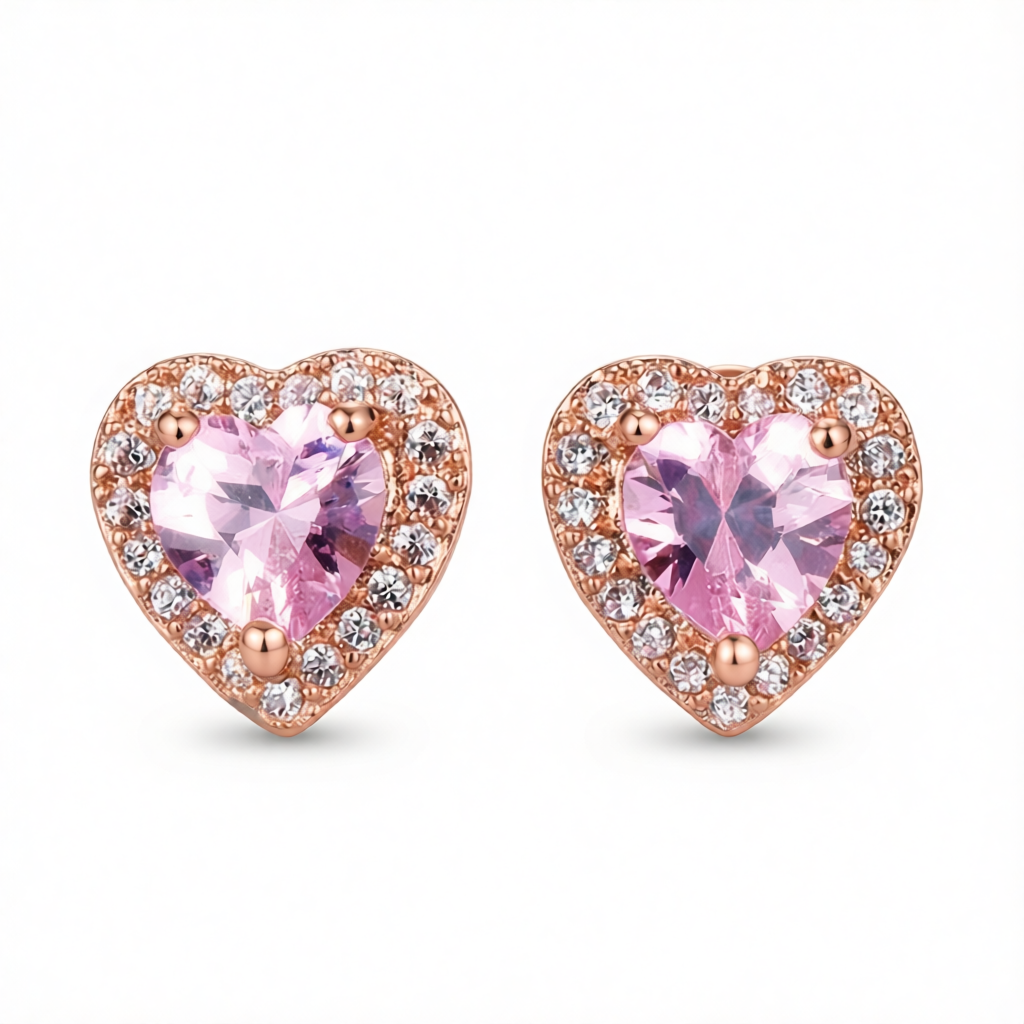 Clear Crystal & Cubic Zirconia 18K Rose Gold-Plated Halo Heart Stud Earrings