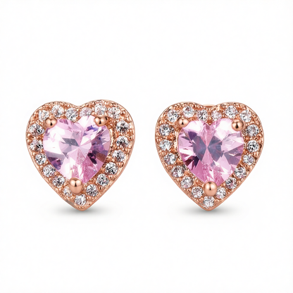 Clear Crystal & Cubic Zirconia 18K Rose Gold-Plated Halo Heart Stud Earrings