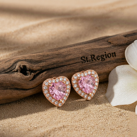 Clear Crystal & Cubic Zirconia 18K Rose Gold-Plated Halo Heart Stud Earrings