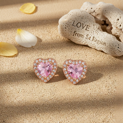 Clear Crystal & Cubic Zirconia 18K Rose Gold-Plated Halo Heart Stud Earrings