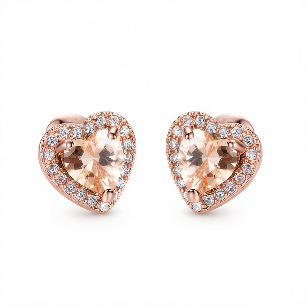 Champagne Crystal & Cubic Zirconia 18K Rose Gold-Plated Halo Heart Stud Earrings