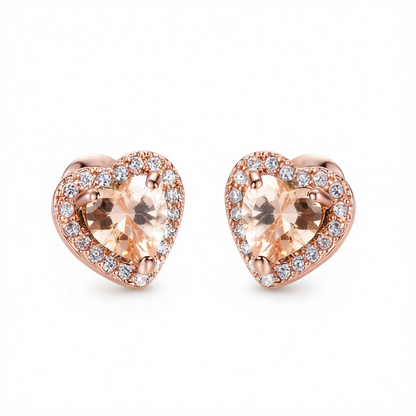 Champagne Crystal & Cubic Zirconia 18K Rose Gold-Plated Halo Heart Stud Earrings