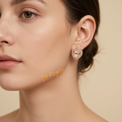 Champagne Crystal & Cubic Zirconia 18K Rose Gold-Plated Halo Heart Stud Earrings