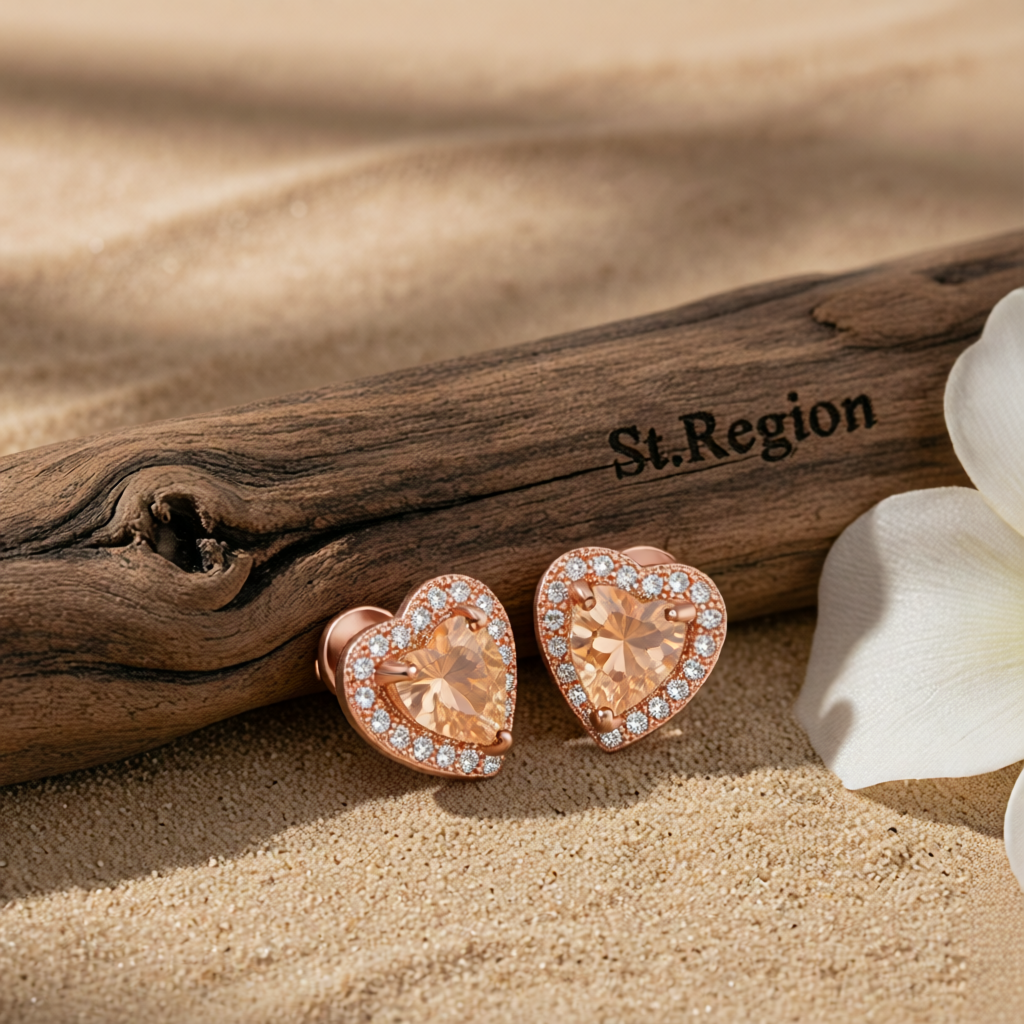 Champagne Crystal & Cubic Zirconia 18K Rose Gold-Plated Halo Heart Stud Earrings