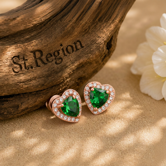 Green Crystal & Cubic Zirconia 18K Rose Gold-Plated Halo Heart Stud Earrings