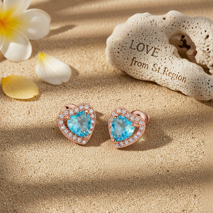 Light Blue Crystal & Cubic Zirconia 18K Rose Gold-Plated Halo Heart Stud Earrings